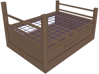 Rope Bed Frame with Drawers 3D Model