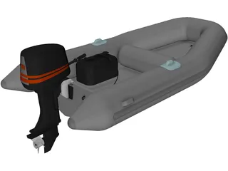 Inflatable Boat with Outboard Motor 3D Model