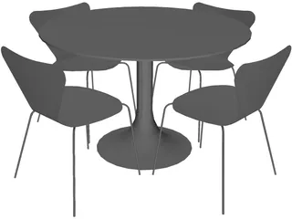 Table and Jacobsen Chairs 3D Model