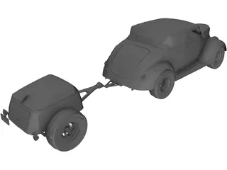 Ford Cabriolet with Trailer (1937) 3D Model