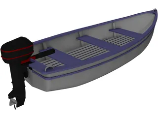 Boat with Outdoor Motor 3D Model