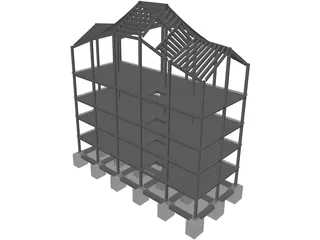 Four Level Building with Complex Roof 3D Model