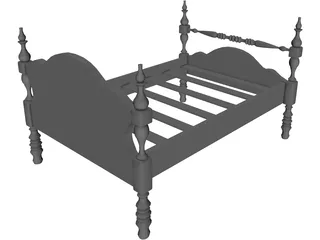 Bed Single Low Post 3D Model