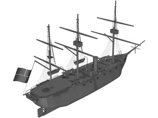 Esmeralda Wooden Ship 3D Model