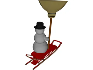 Snowman on a Snow Sled 3D Model