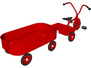 Tricycle and Wagon Red Classic 3D Model