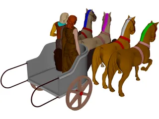 Chariot with People and Horses 3D Model
