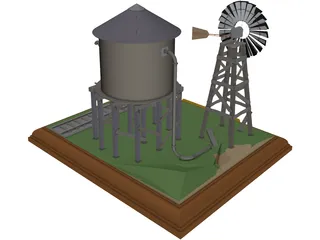 Windmill and Water Tower 3D Model