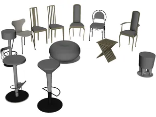 Vietnam Chairs Set 3D Model