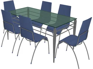 Table Steel Plastic and Glass with Chairs 3D Model
