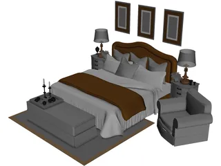 Fancy Couples Bed 3D Model