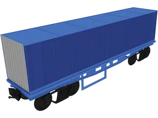 Container on Train truck 3D Model