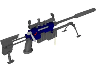 50 Cal Rifle with Suppressor 3D Model