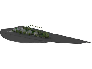 Settlement with 12 Buildings 3D Model