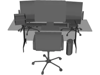 Office Desk and Chairs 3D Model