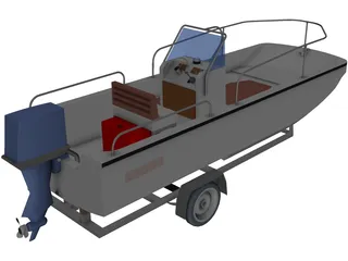 Whaler Boat on Trailer 3D Model