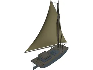 USS Wartappo Civil War Scow 3D Model