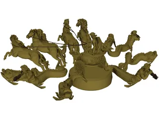 Chariot with Horses and other Creatures 3D Model