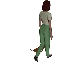 Women walking Dog 3D Model