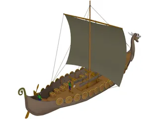 Dragon Longship with Sail 3D Model