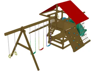 Wooden Backyard Swing Set 3D Model