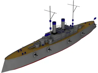 Casemate Battleship 3D Model