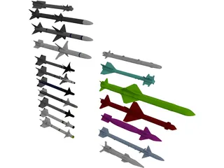 Aerial Launched Missiles Pack 3D Model