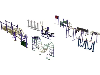 Outdoor Fitness Equipment Collection 3D Model