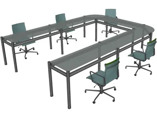 Office Table with Chairs 3D Model