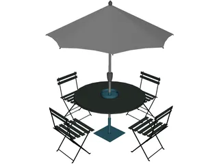 Table And Chairs With Beach Umbrella 3D Model