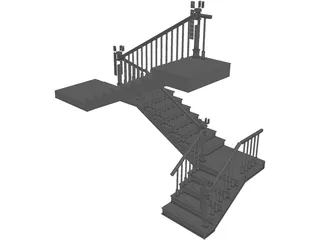 Stair with 3 Flights and 3 Landings 3D Model