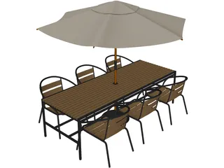 Outdoor Chairs, Table and Umbrella 3D Model