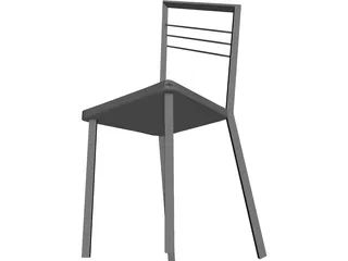 Steel Kitchen Chair with Wooden Seat 3D Model