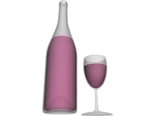 Wine Bottle and Glass 3D Model