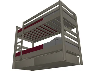 Wooden Bunk Beds 3D Model