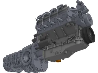 Chevrolet LS3 Engine and Transaxle Gearbox 3D Model