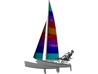 Hobie 18 Magnum Catamaran with Sailors 3D Model