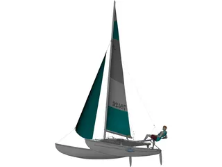 Hobie 16 Racing Catamaran with Male Sailor 3D Model