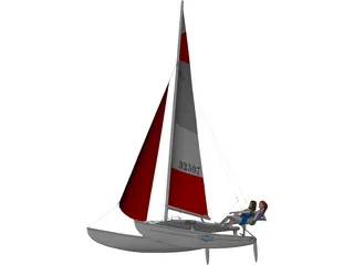 Hobie 16 Racing Catamaran with two Female Sailors 3D Model