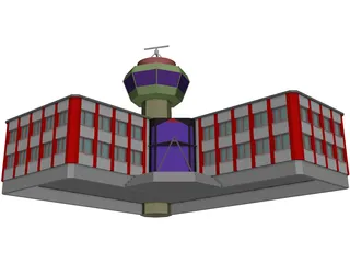Control Tower with Airport Building 3D Model
