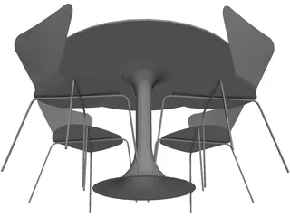 Table and Jacobsen Chairs 3D Model