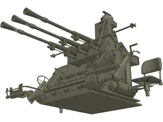 Type 96 Japanese Triple AA Gun (25 mm) 3D Model