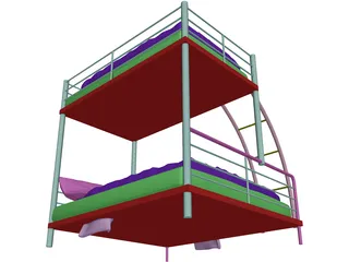 Double Bunk Bed 3D Model