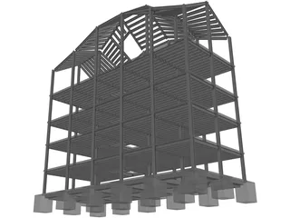 Four Level Building with Complex Roof 3D Model