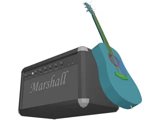 Guitar and Amp Marshall 3D Model