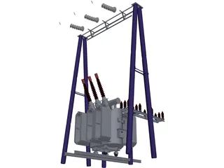 Electric High-voltage Transformers 3D Model