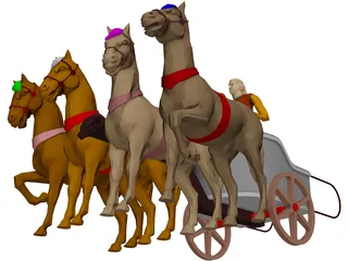 Chariot with People and Horses 3D Model