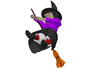 Witch Flying On Broom 3D Model