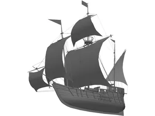 Caravel Sailing Ship 3D Model