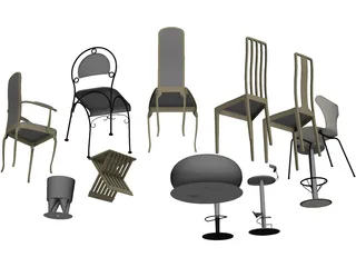 Vietnam Chairs Set 3D Model